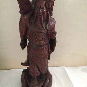 Chinese Hard Wood Carved Guan Gong Yu Warrior Statue Figurine decoration 12" tal